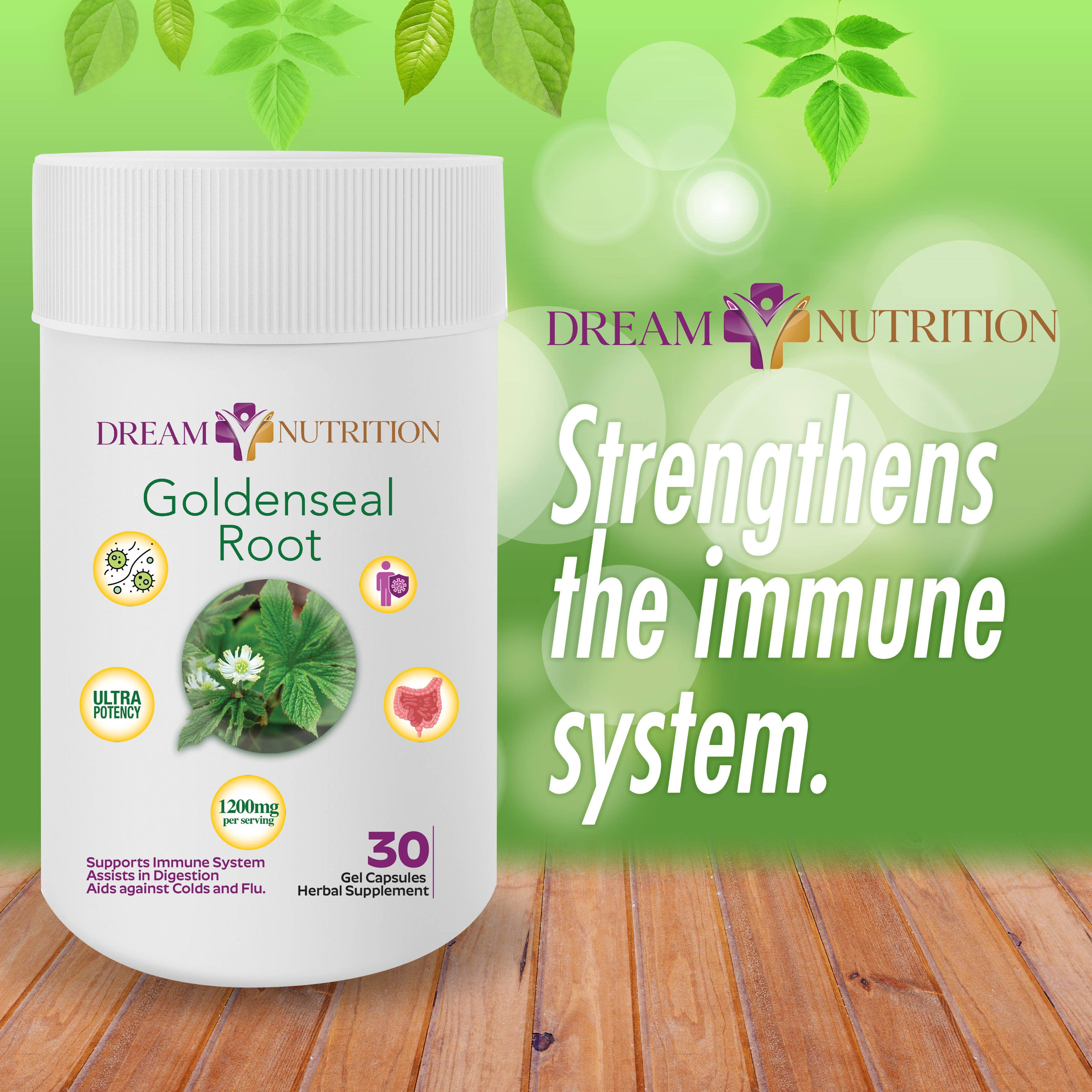 Dream Nutrition - Wholesale Oral Supplement/Vitamin - Dream Nutrition Goldenseal Root 1200mg 30 Capsules1