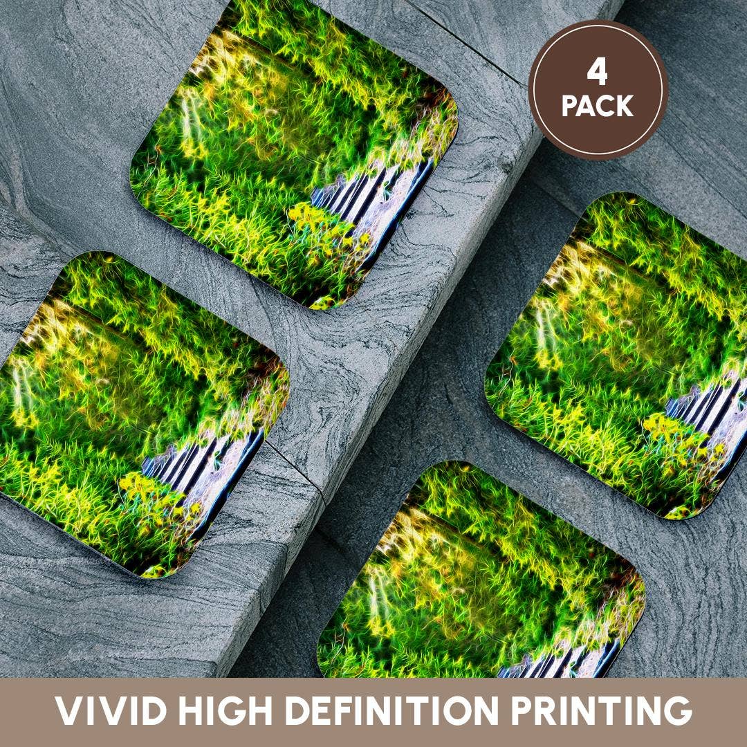 3dRose - Vente Sous-verre - 3dRose, Image de peinture infusée de lumière d'un chemin bordé de pins luxuriants, Sous-verre12