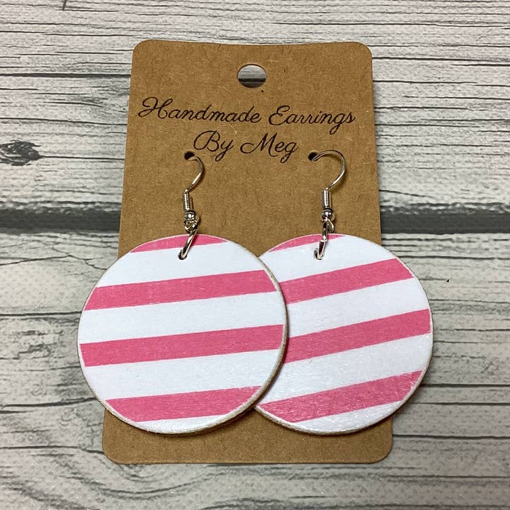 Hot Pink Stripe 1.5 inch for wholesale by Handmade Earrings By Meg