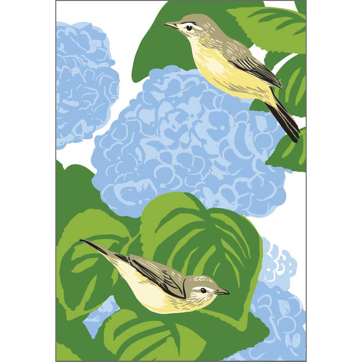 RBI-112 Hydrangeas Postcard: Local Birds and Garden Flowers for wholesale by Rigel Paper