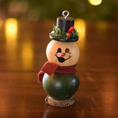 Meadowbrooke Gourds - Wholesale Ornament - Lil Pinewood Short Snowman Handcrafted Gourd0