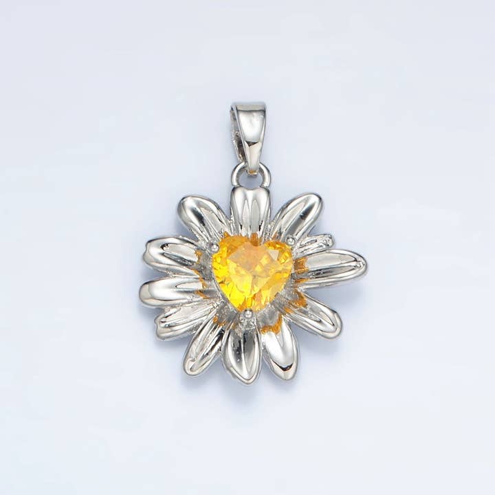 Aim Eternal - Wholesale Individual charm/pendant - 24K Gold Filled Yellow Heart CZ Sunflower Pendant in Gold & Silver | AA13901
