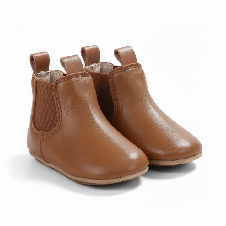 Reitstil Baby- & Kleinkind-Erst-/Vorlauflernstiefel, Echtes Leder mit flexibler Sohle in Tan für den Großhandel von SKEANIE Baby & Toddler Shoes