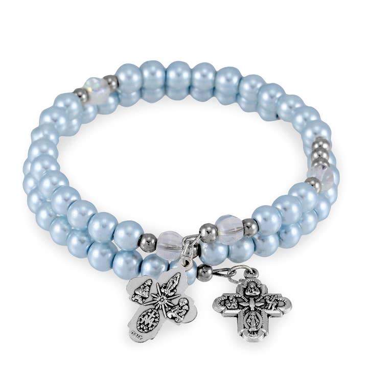 Pulsera de rosario envolvente con cuentas azules, cruz de cuatro vías para venta al por mayor de RM Trading
