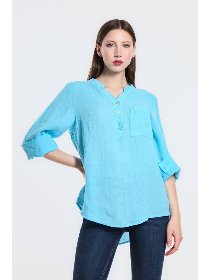 TINA Stephens Italy/Tees By Tina – Túnica - Mulher por atacado – Destino Linho Henley Top (BQ158)10