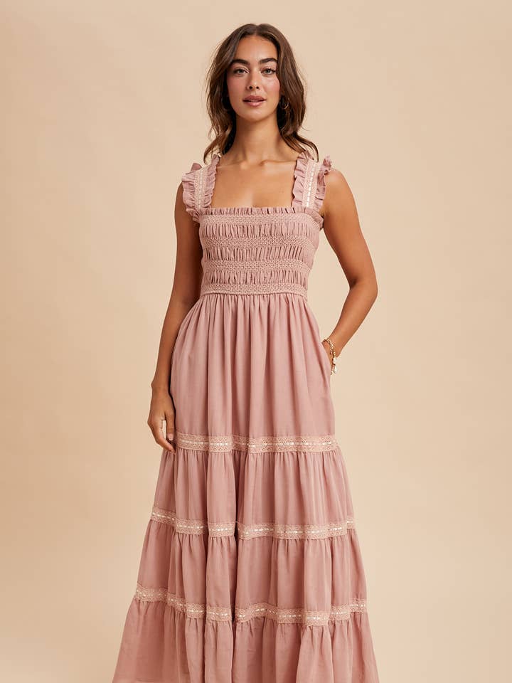 CONTRAST SMOCKED MAXI DRESS for wholesale by In Loom
