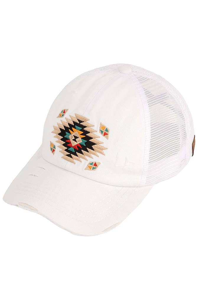 Hana - Vendita all'ingrosso Cappello per coda di cavallo - Donna - Cappellino baseball con motivo azteco e design a incrocio per coda di cavallo4