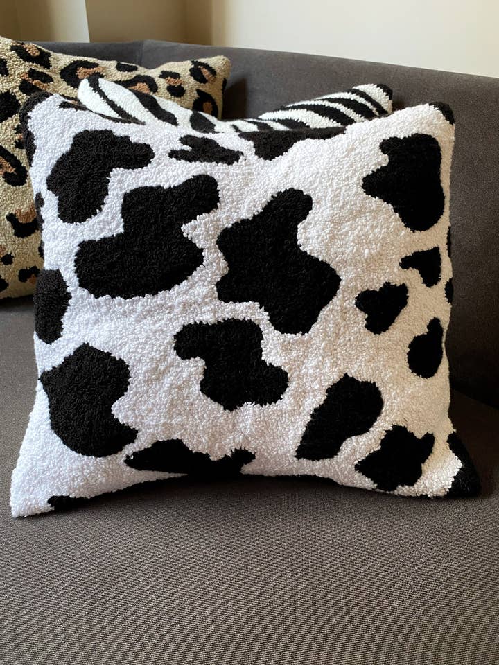 Hand Tufted Cow Print Embroidered Pillow Covers for wholesale by Honey Art and Nature