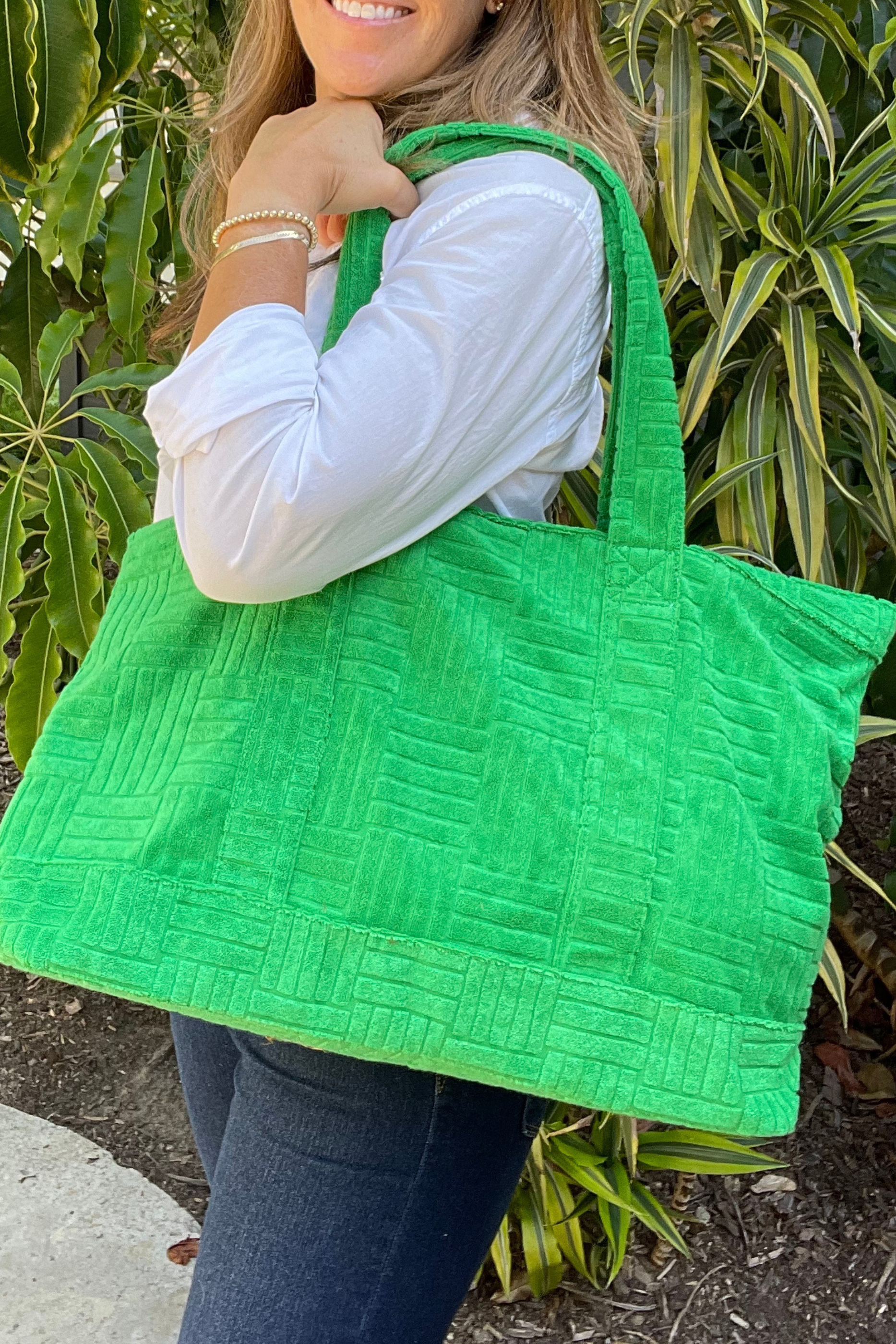 Bette - Wholesale Tote Bag - Women's - Lima Green Terry Weekender Set with Waterproof Clutch11