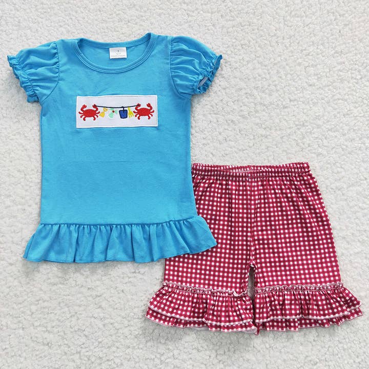 Baby Girls Crab Summer Shorts Sets for wholesale by Aier Wholesale