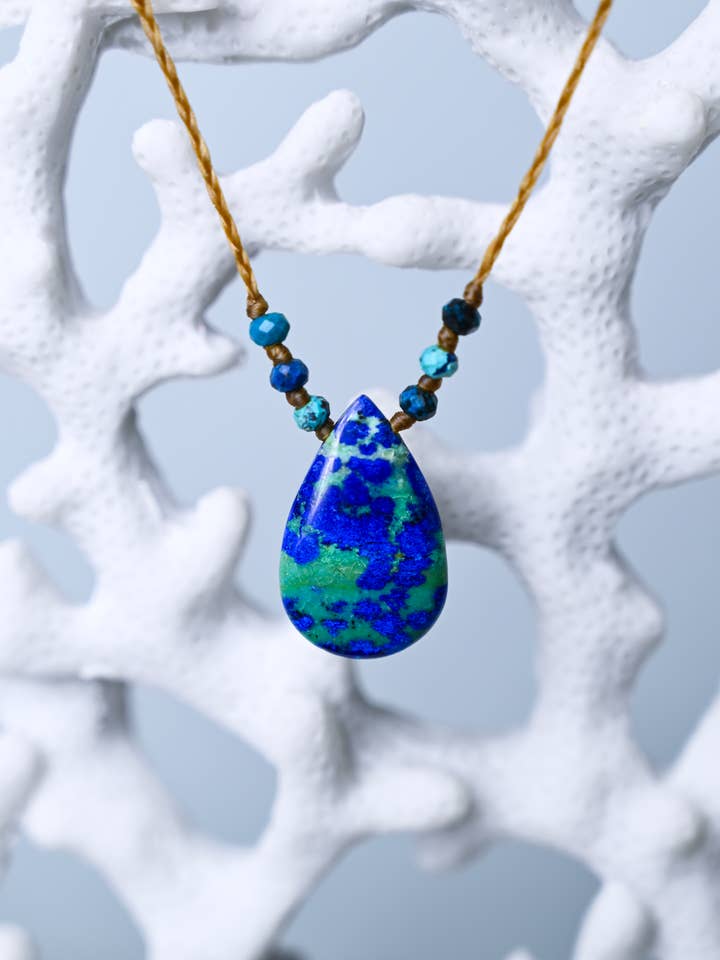 Blauwe Azuriet Druppel Hanger Boho Ketting voor Vrouwen voor wholesale door Jasmine Sol Jewelry