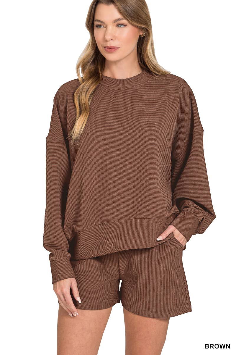 Vanilla Monkey - Wholesale Lounge Set - Women's - Ribbed Round Neck Pullover And Shorts Set5