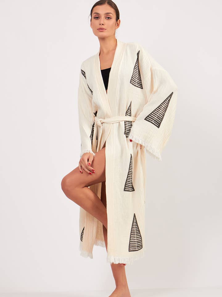 Yaz Concepts - Venta al por mayor Kimono - Mujer - Kimono turco de muselina de algodón con estampado de pirámides orgánicas, blanco6
