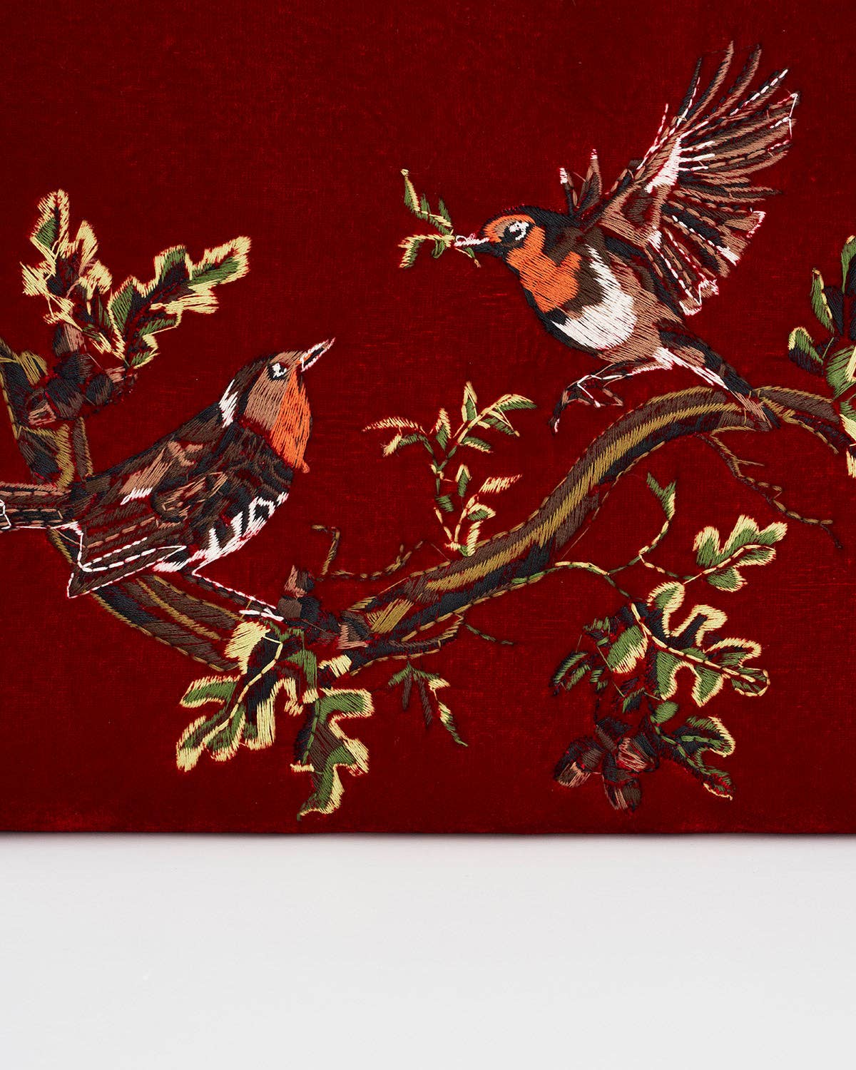 Fable England – wholesale Pouch – Women’s – Robin Love Embroidered Red Medium Pouch 2