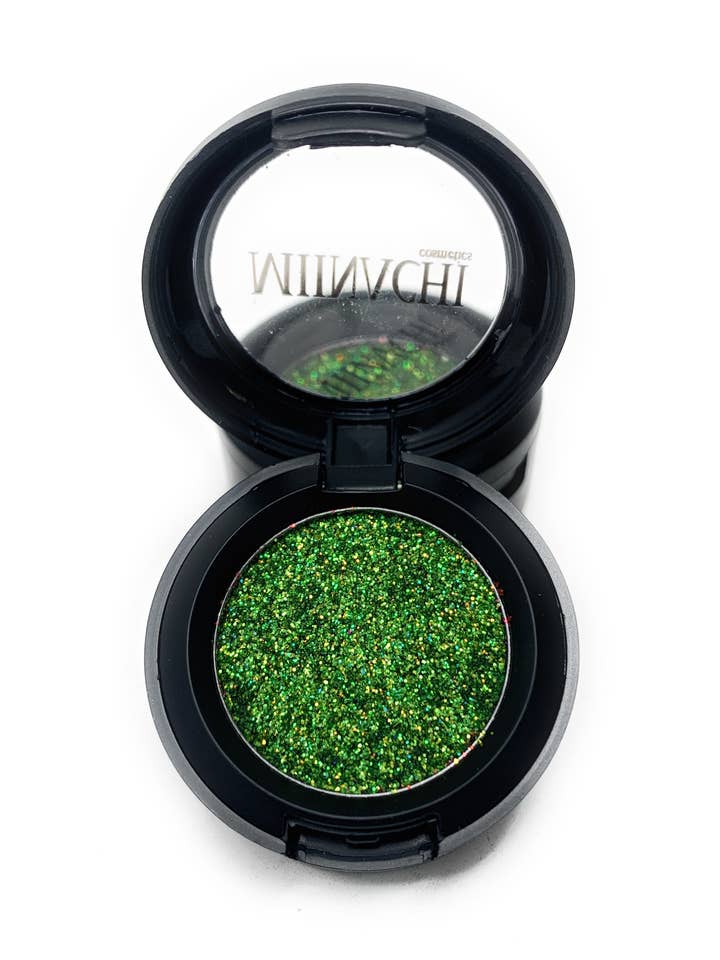 Enkelt presset glitter i skyggen Zombie, Ingen lim nødvendig, I kompakt, Pigmenteret, Ingen Fall Out, Glitter, Kosmetisk Grade Glitter, Grøn for engroshandel hos Miinachi Cosmetics