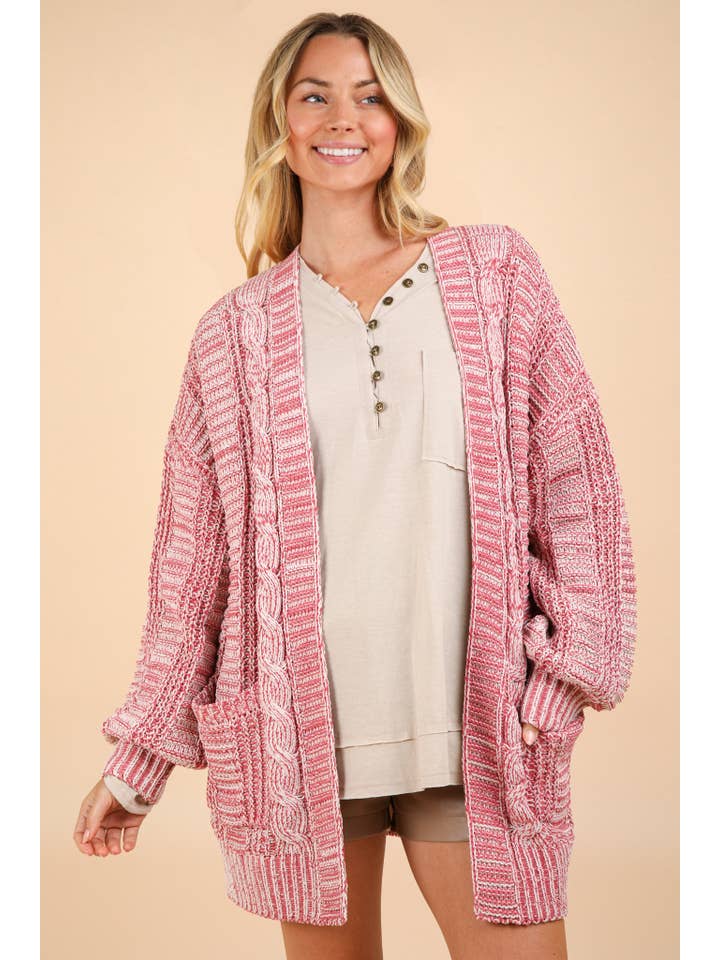 VERY J - Wholesale Cardigan - Women's - 12W3094N-Two Tone Knit Oversized Sweater Cardigan W/ Pockets