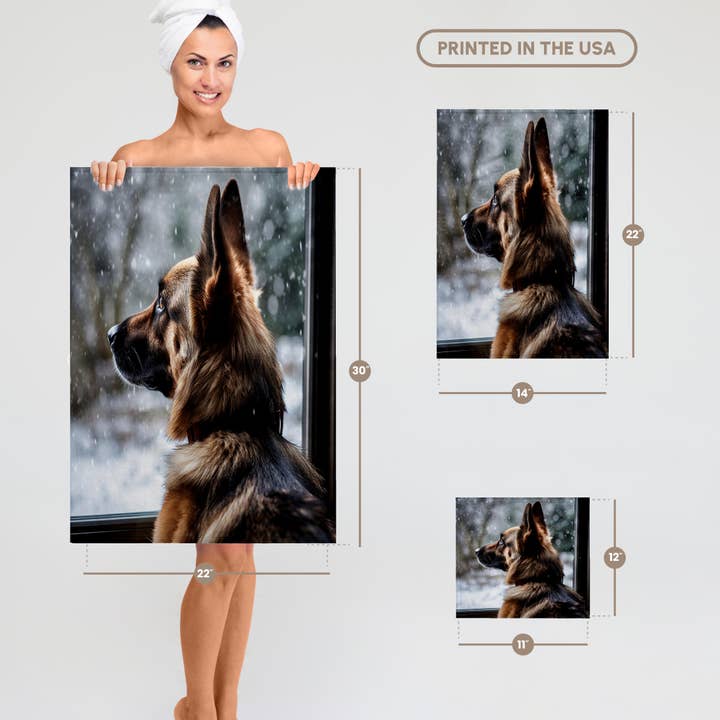 3dRose – Großhandel Badehandtuch – 3dRose, Fotografie eines Deutschen Schäferhundes, der aus einem Fenster auf den Schnee blickt., Handtuch6