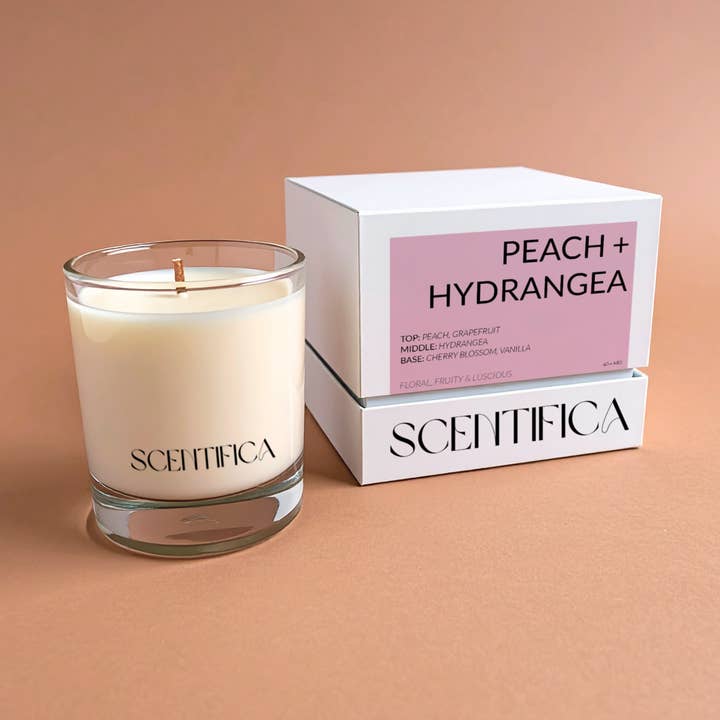 Peach + Hydrangea Soy Candle for wholesale by Scentifica