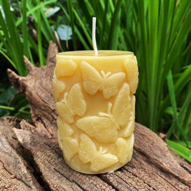 Butterflies Beeswax Pillar Candle for wholesale by Bees Light Candles