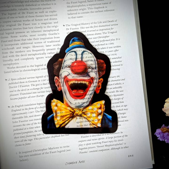 Dark Veinlet - Wholesale Bookmark - Clear Bookmark - Creepy Clown Circus Freakshow Gothic Horror