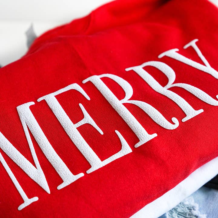 Embossed Red Merry Christmas Crewneck for wholesale on Faire3