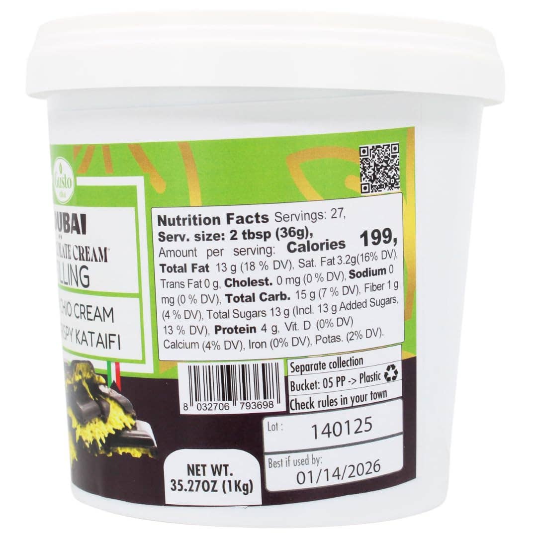 Wholesale Italian Food - Wholesale Chocolate Bar - Gusto Etna Dubai Chocolate Pistachio Filling – 30% Pistachio, 2.2 lb2