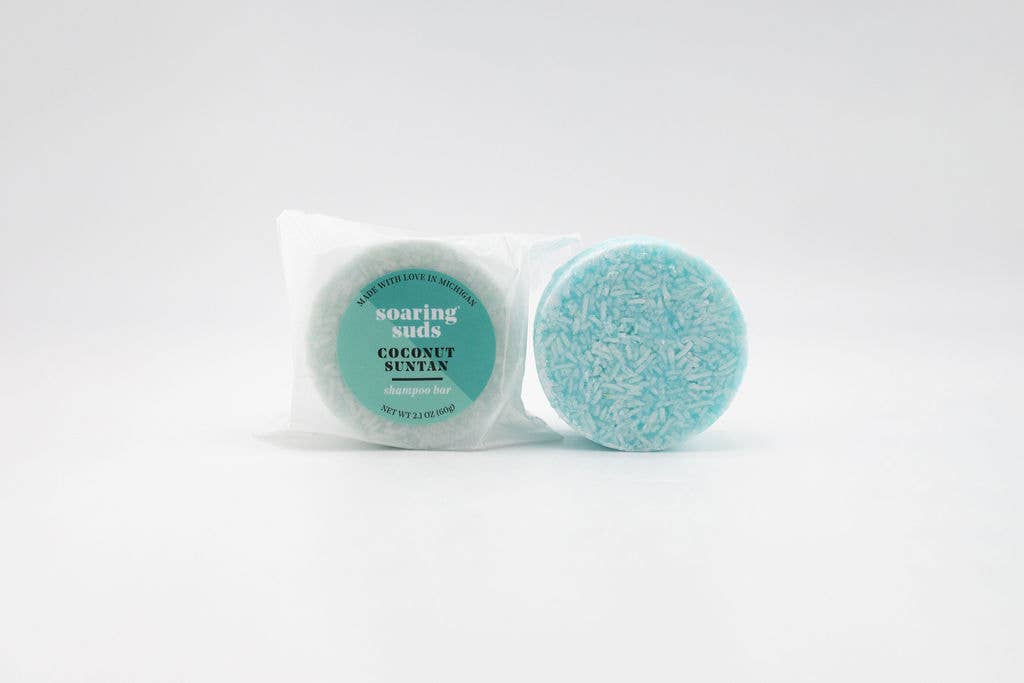 Soaring Suds Soap Co., LLC - Wholesale Shampoo Puck/Solid Shampoo - Coconut Suntan Shampoo and Conditioner Bars1