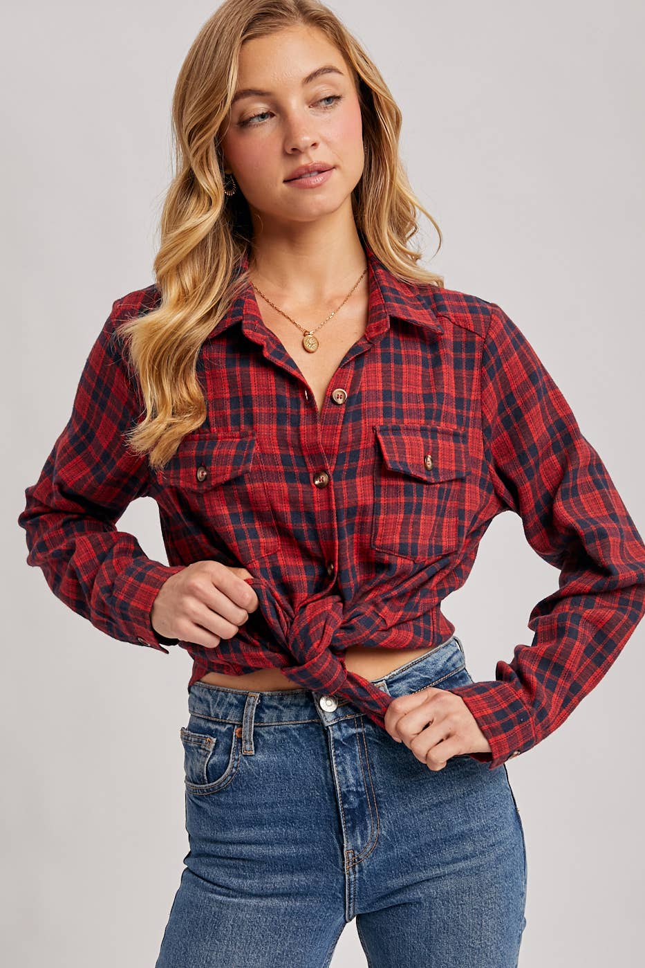 Bluivy - Wholesale Shirt - Women's - BUTTON DOWN PLAID SHIRT WITH POCKETS - 4TH OF JULY6