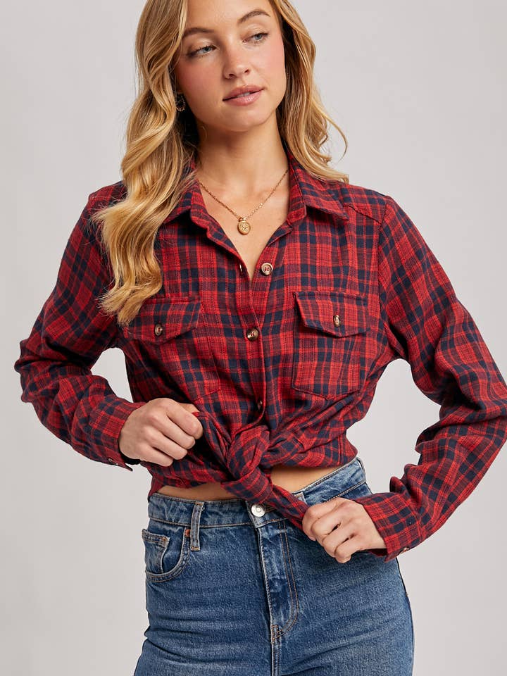 Bluivy - Wholesale Shirt - Women's - BUTTON DOWN PLAID SHIRT WITH POCKETS - 4TH OF JULY6