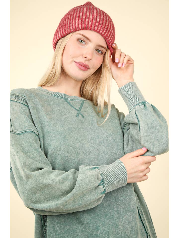 VERY J - Wholesale Knit Top - Women's - NT11399-Mineral Washed French Terry Oversized Knit Top