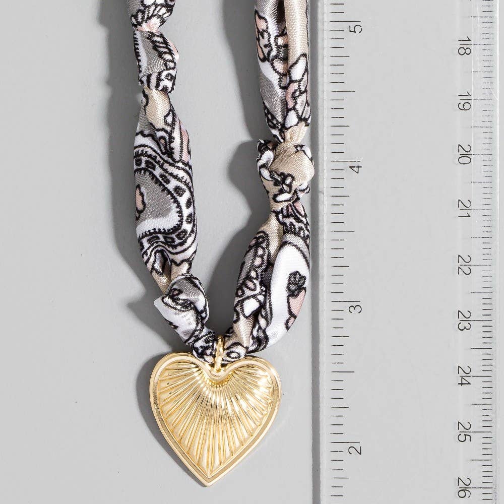 The Looks by Fame Accessories - Wholesale Pendant/Charm Necklace - Textured Heart Pendant Knotted Bandana Necklace2