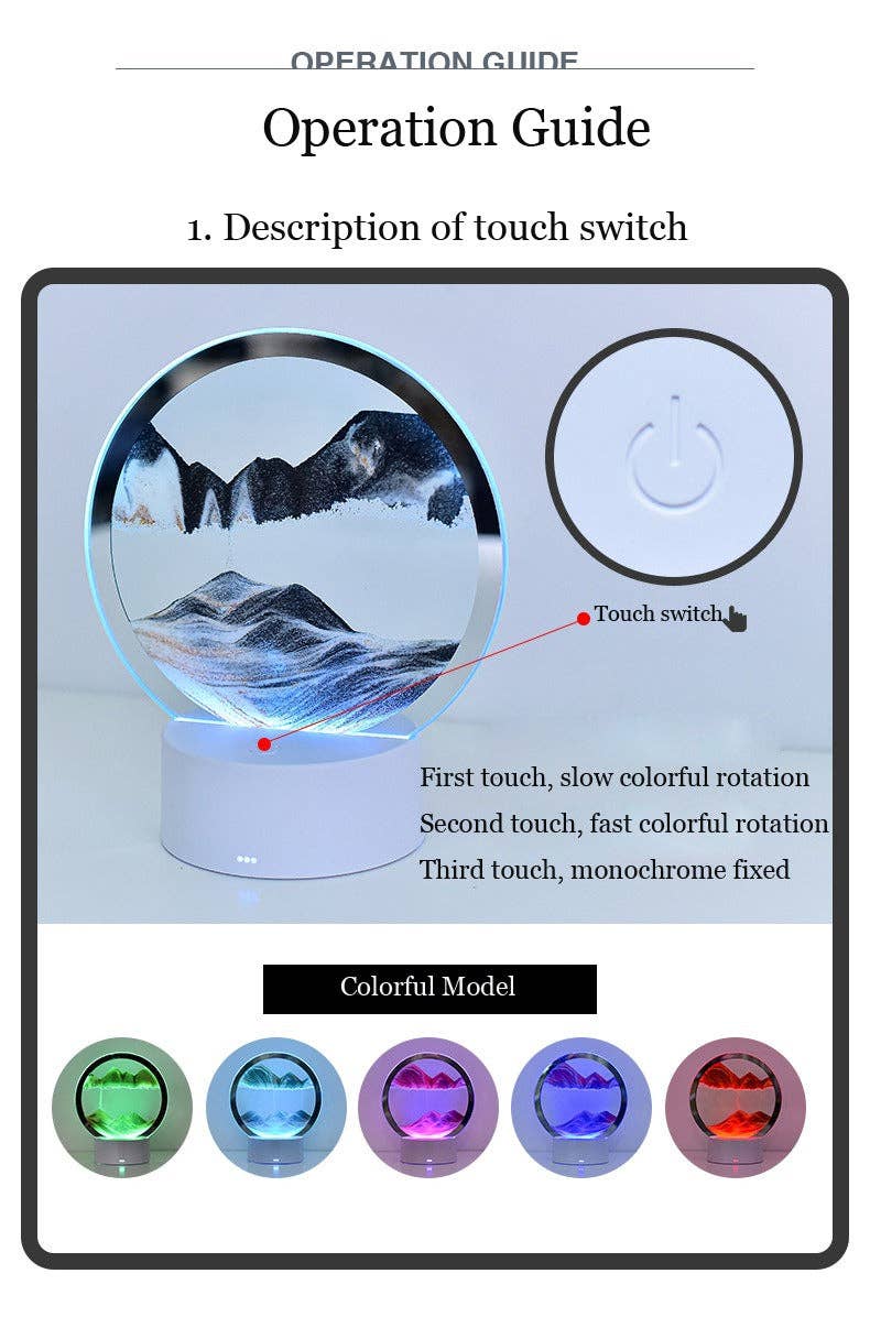 VIGOR – Engroshandel Skrivebordslampe – VIGOR 3D LED bordlampe med bevægelig sandmaleri og timeglasdesign10