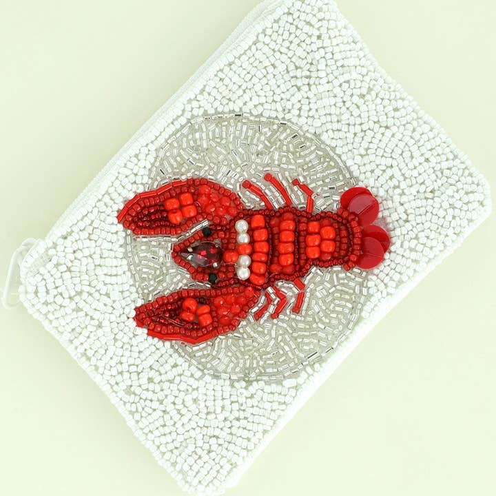 SP Sophia Collection - Wholesale Coin Purse - Women's - Coastal Theme Red Lobster Beaded Coin Bag