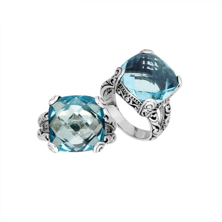 AR-6161-BT Handcrafted 925 Sterling Silver Ring with Blue Topaz Quartz – Bali Design for wholesale by Bali Designs