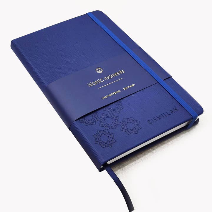 Cuaderno «Bismillah» de lujo con tapa dura en piel vegana, color azul para venta al por mayor de Islamic Moments