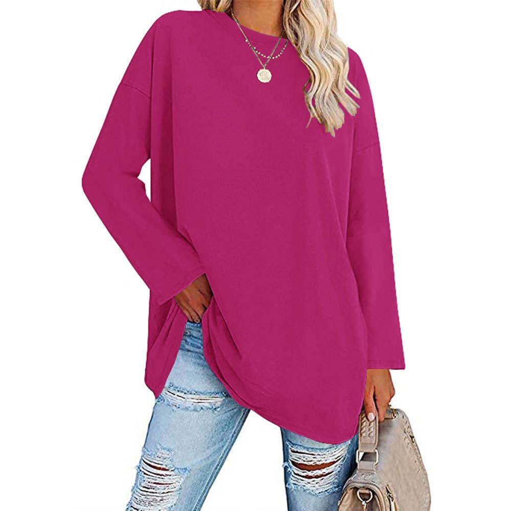 Rosa Clothing - Wholesale T-Shirt - Women's - Loose Round Neck Long Sleeve T-shirt Top9