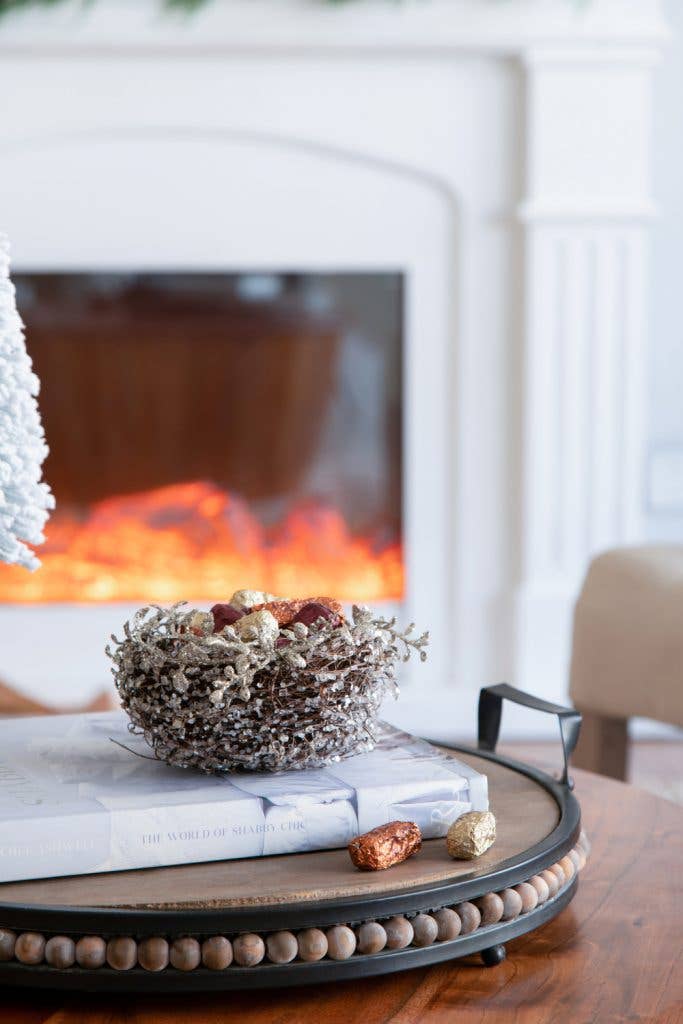 A&B Home Group Inc. - Wholesale Ornament - D6" IJzige Blad/Tak Vogelnest - Zilver3