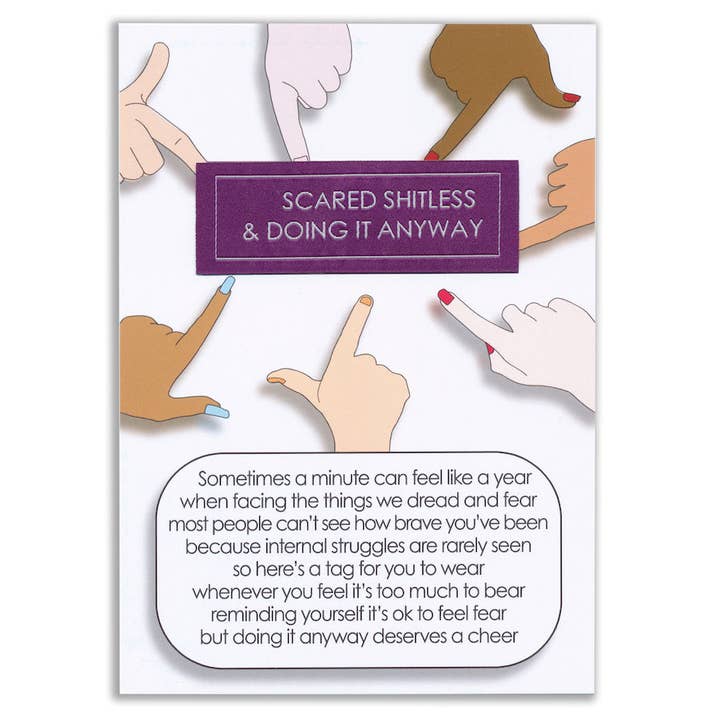Targhetta tessuta Scared Shitless & Doing It Anyway per la vendita all'ingrosso da parte di Two Little Boys