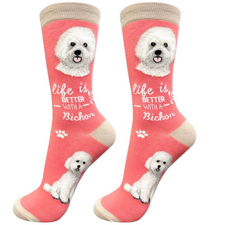 Bichon Frise Dog Socks - Fun Novelty Crew Socks - Unisex for wholesale by E&S Pets