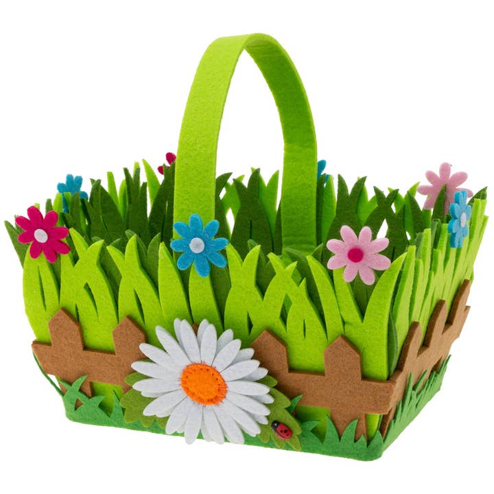 8.5" Long Daisy Flowers Picket Fence Felt Easter Basket for wholesale by Boston International