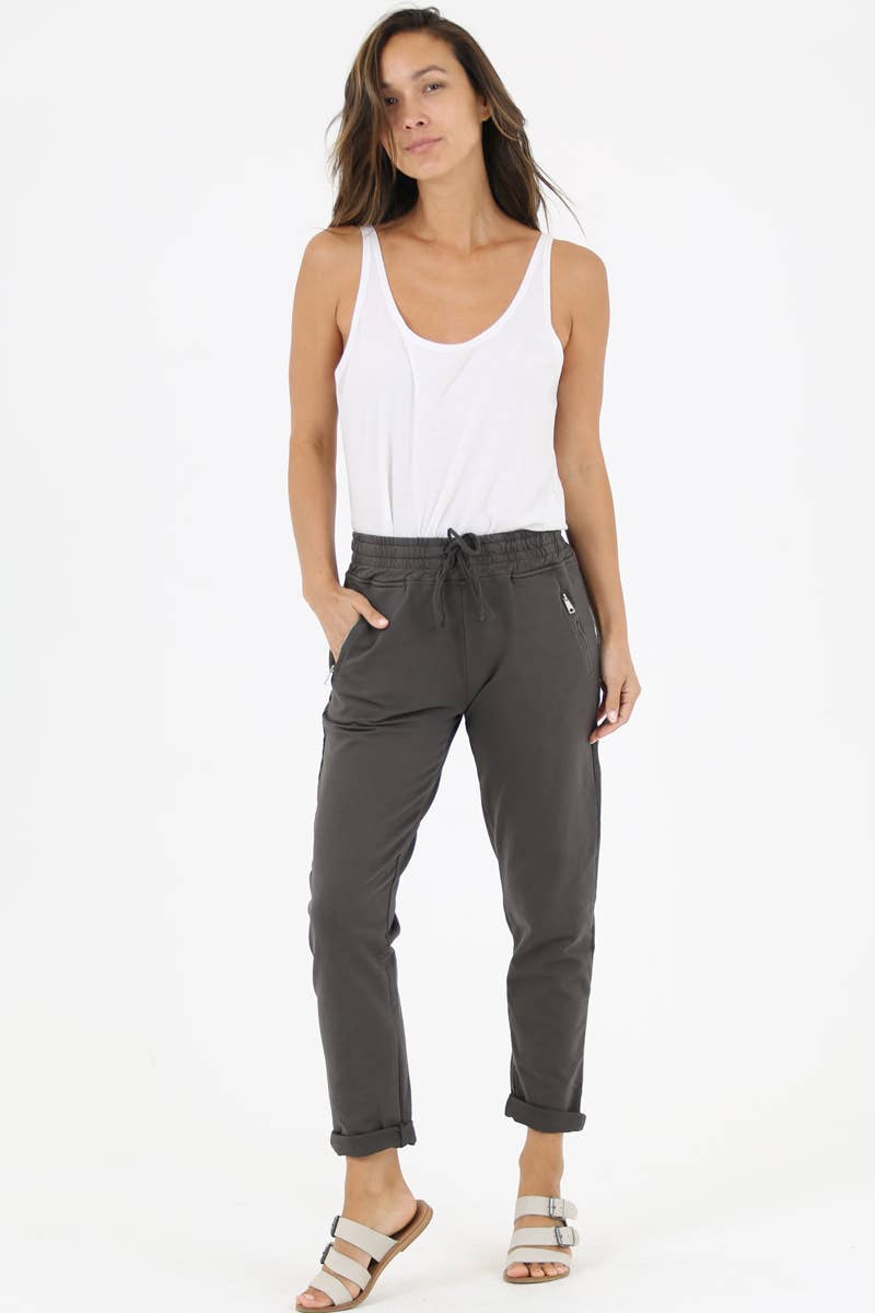 Nostalgia - Wholesale Lounge Sweatpants/Joggers - Women's - NP746-ASIS PULL ON TIE FRONT ZIPPER POCKET FRENCH TERRY JOGG1