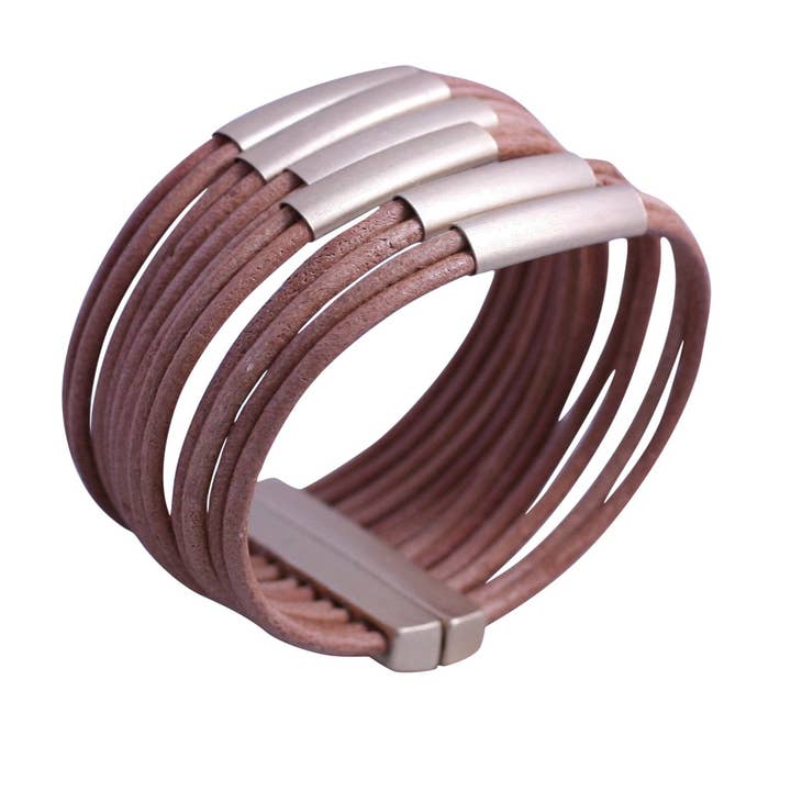 Bracelet Genuine leather multi strand cord cuff 688B-8584 for wholesale by Zirconmania Wholesale Fashion Jewelry