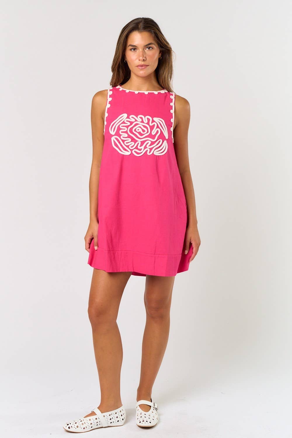 Lalavon - Vente Robe – femme - ILD5208 Robe droite sans manches bohème brodée4