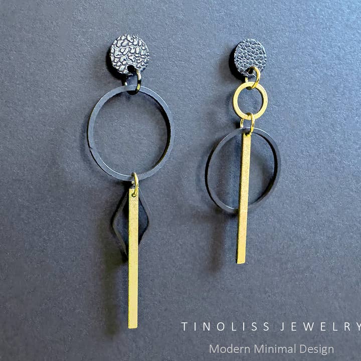 Ohrringe CIRCA Black | Geometrisches Design | Gold/Schwarz für den Großhandel von TINOLISS