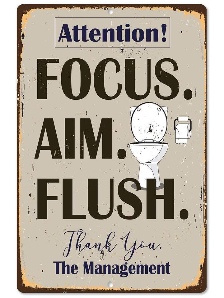 Bathroom Sign | Focus Aim Flush for wholesale by Lone Star Art Metal Signs
