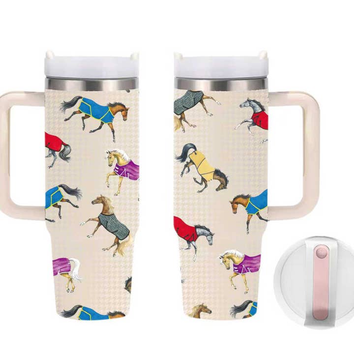 AWST Int'l Lila Horses in Blankets Stainless Steel Drink Mug for wholesale by AWST Intl