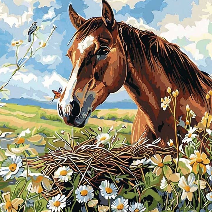 Chestnut Horse & Wildflower Meadow for wholesale by Paint with Number