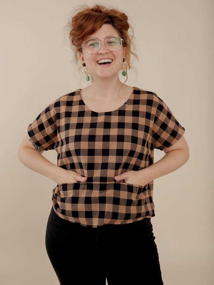 Odelia Top Black and Tan Gingham for wholesale on Faire