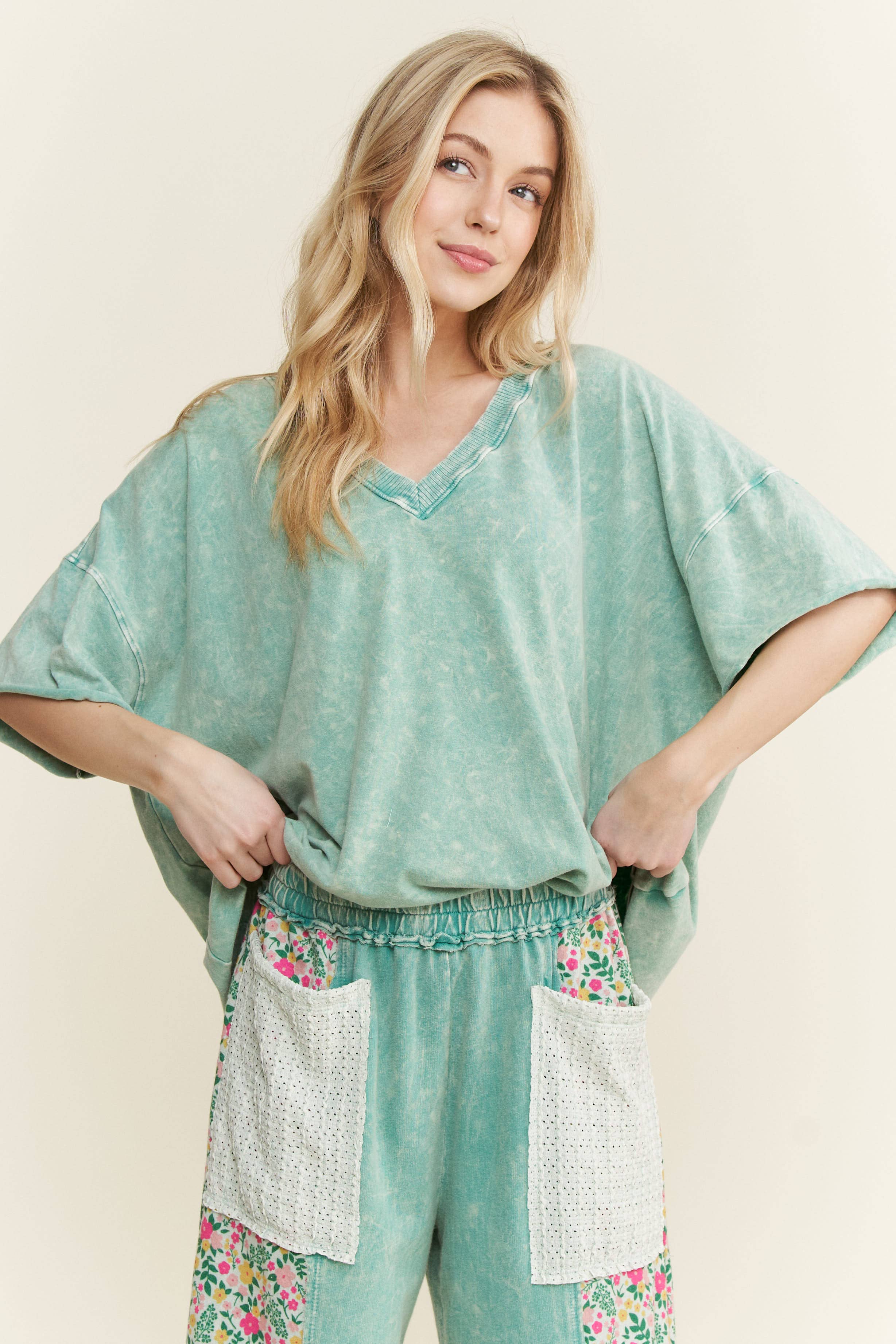 J.Her - Vente T-shirt – femme - T-shirt col en V MineralWash quotidien HT416611