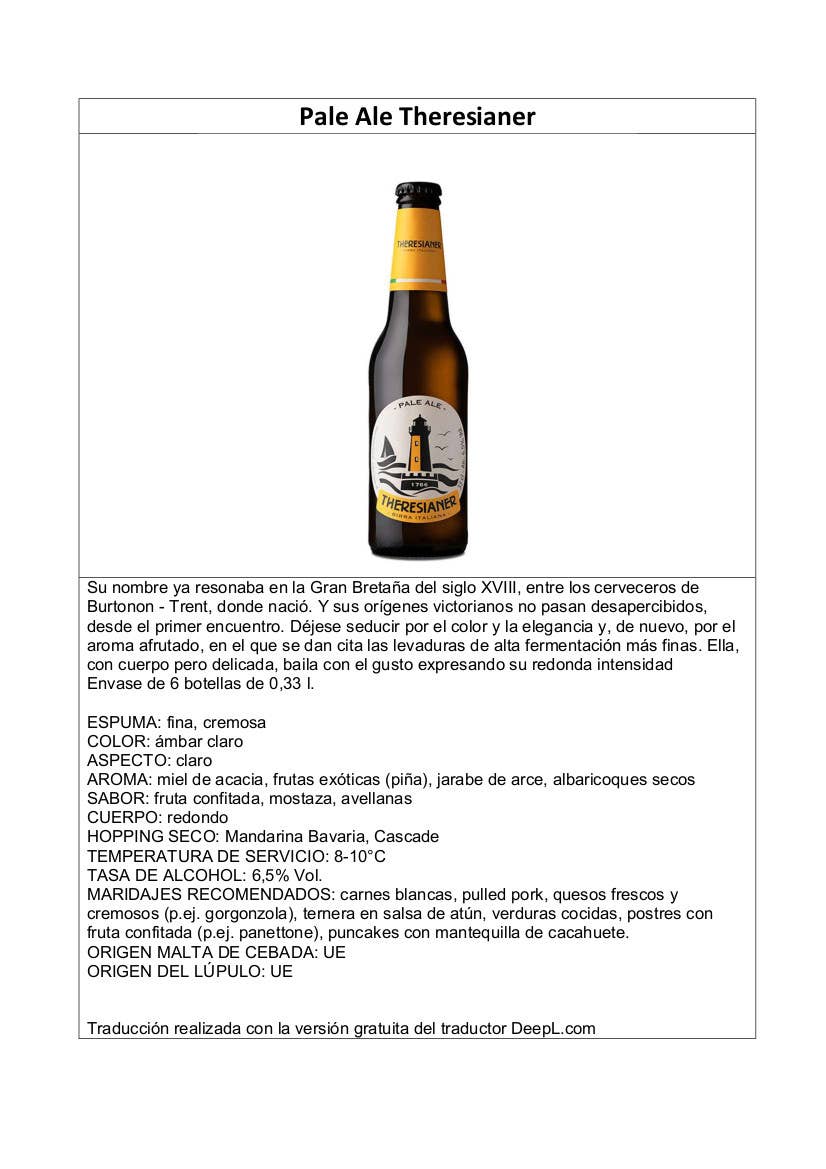 Metina SAS - Wholesale Beer - Pale Ale Theresianer Beer 33 cl.4